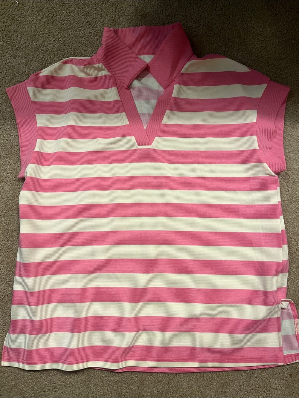 Women’s Pink & White Striped Polo-Style Top